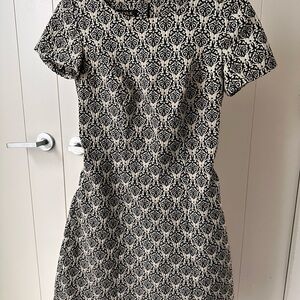 Classic Black & White Damask Print Mini Dress